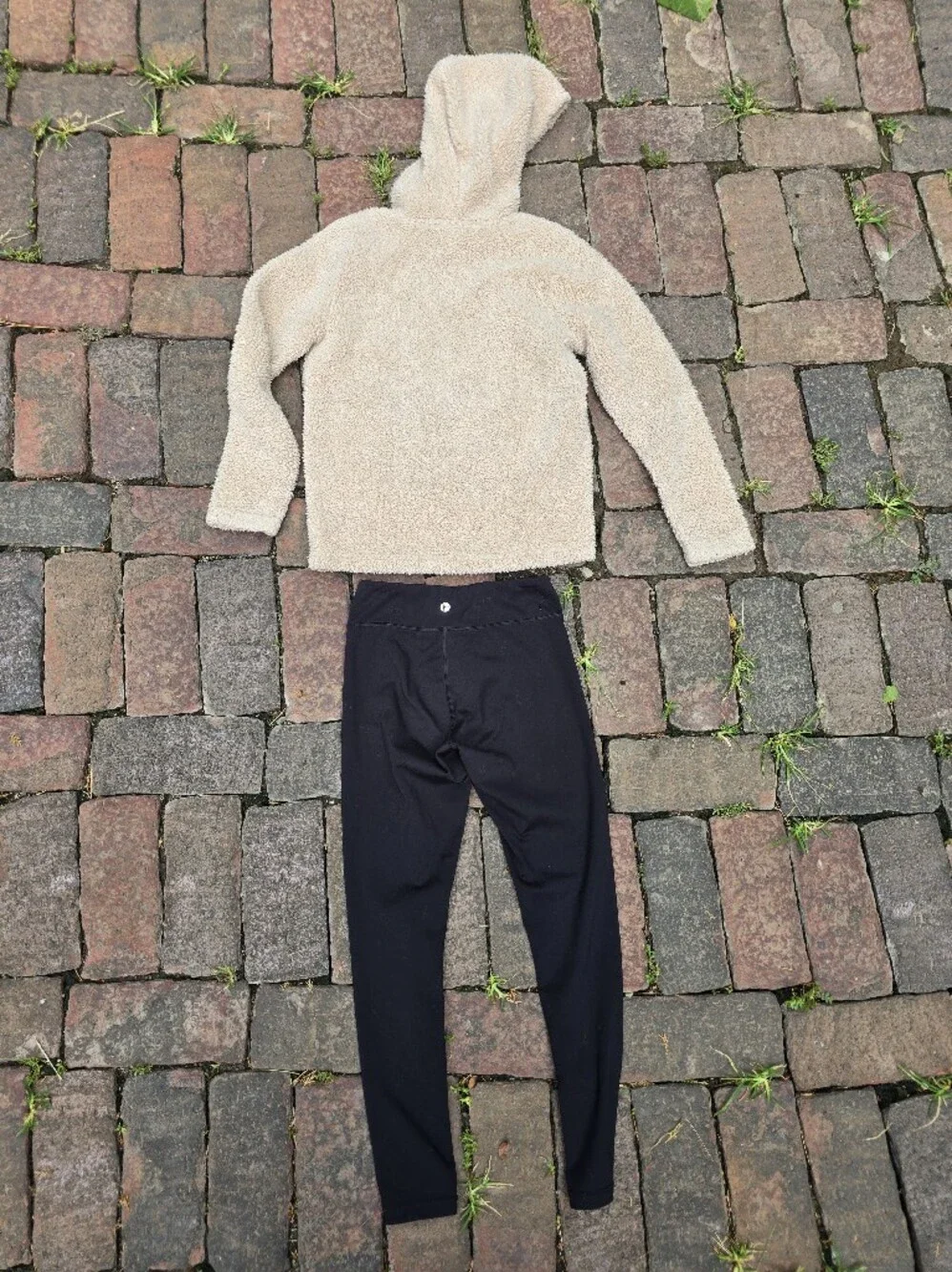 Zella Girl Tan Sherpa Hoodie & 90 Degree Black Legging BTS Outfit Cozy Warm